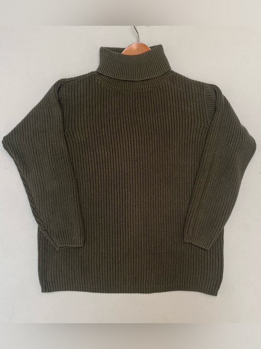 Vintage 90s GAP Green Ribbed Cotton Turtleneck Sweater, Boxy / Cropped Fit Sz S